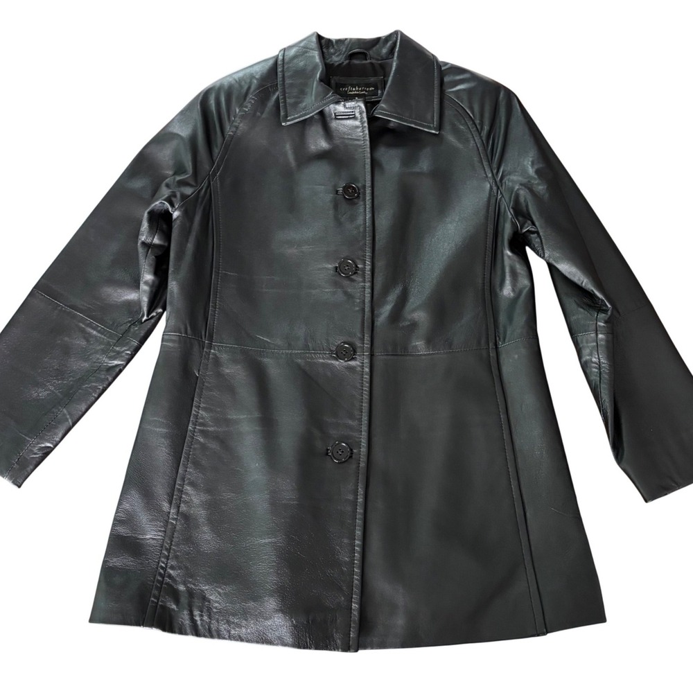 Croft & Barrow | Womens S | Black Lambskin Leather Car Coat Button Front Jacket